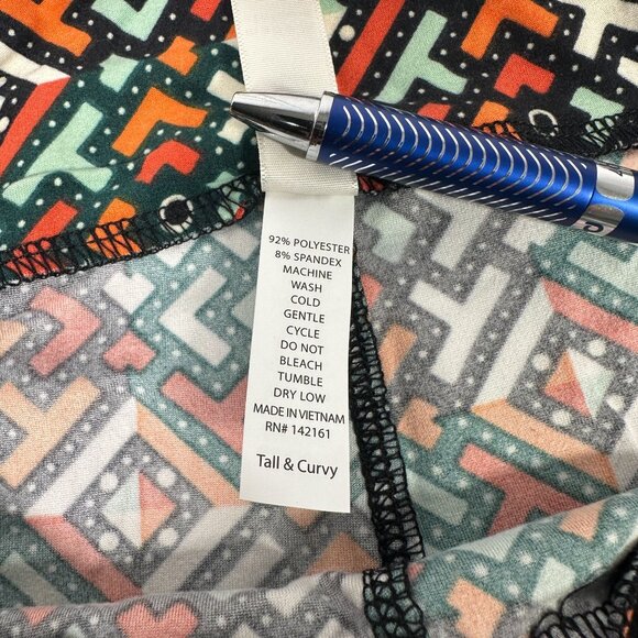 LuLaRoe Kaleidoscope Black Orange White Turquoise Dots Leggings Tall & Curvy TC - Picture 4 of 5